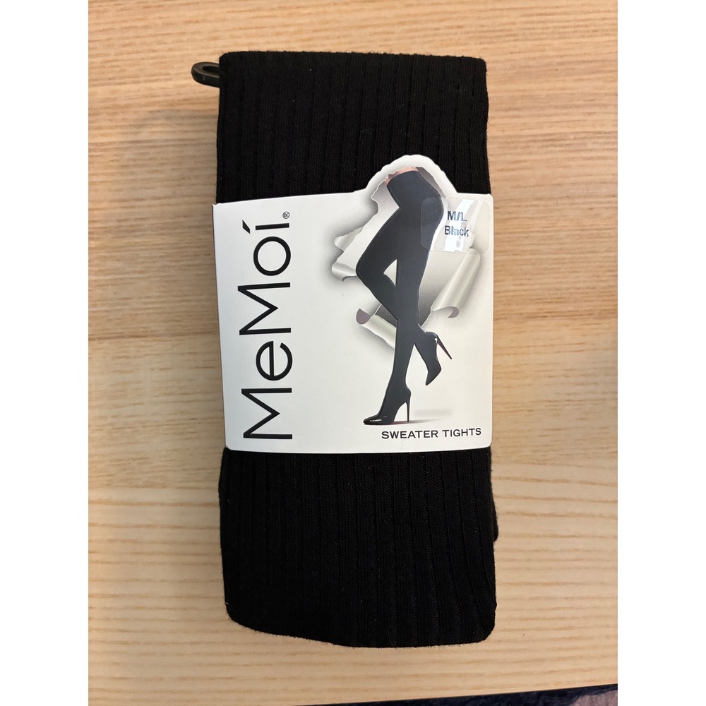 MeMoi‎ Sweater Rib Tights Black Cotton Blend Vertical Ribbed MO-327 Womens M/L